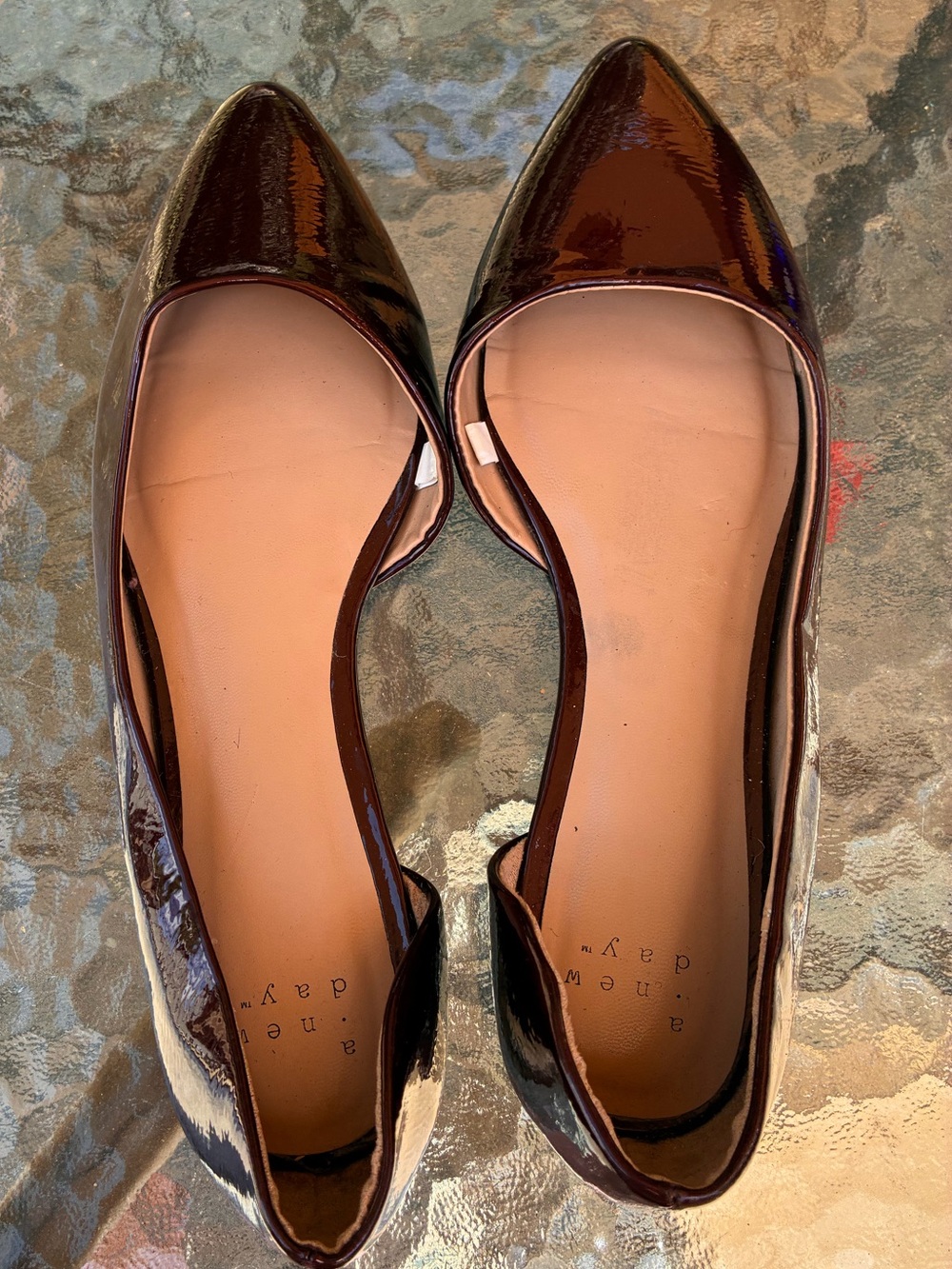 A New Day 6.5 deep ruby red patent faux leather d’orsay pointy toe flats shoes - Picture 7 of 8